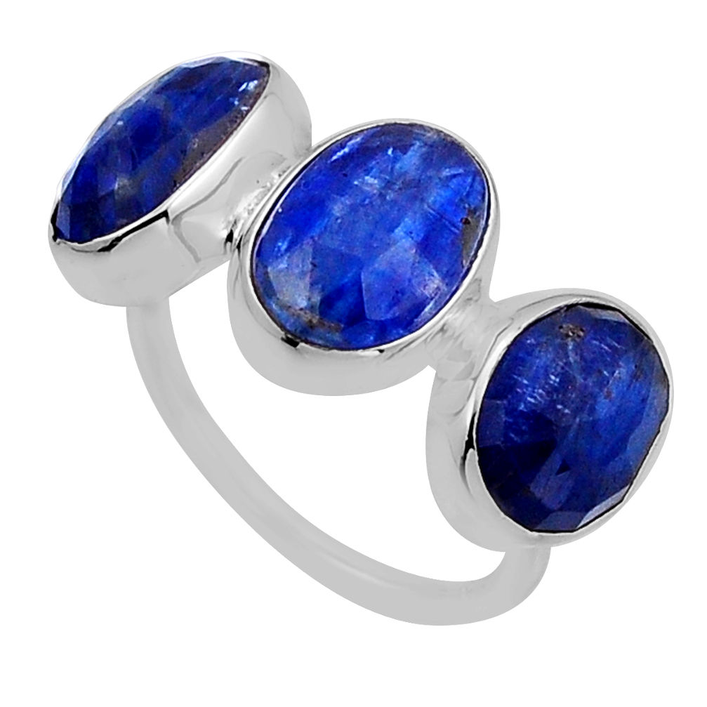 10.60cts 3 stone natural blue kyanite 925 sterling silver ring size 7 n52806