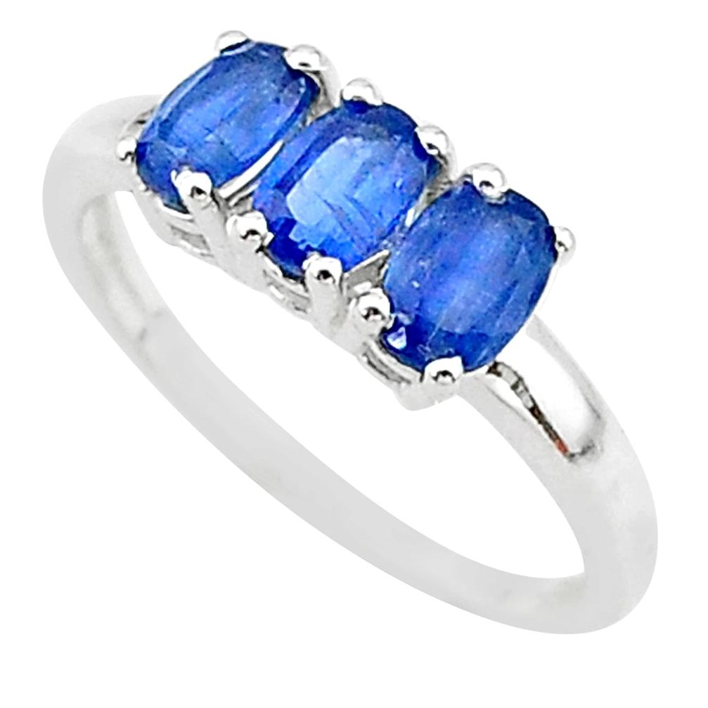 2.73cts 3 stone natural blue kyanite 925 sterling silver ring size 8 t14781