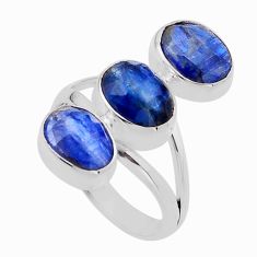 6.41cts 3 stone natural blue kyanite fancy sterling silver ring size 6 n51214