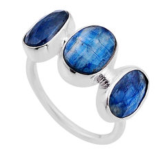 8.68cts 3 stone natural blue kyanite fancy sterling silver ring size 7 n52830