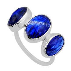 9.63cts 3 stone natural blue kyanite oval 925 sterling silver ring size 7 n52816