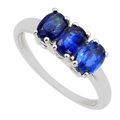 2.96cts 3 stone natural blue kyanite oval sterling silver ring size 7.5 n11107