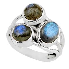 7.00cts 3 stone natural blue labradorite 925 sterling silver ring size 9 y45983