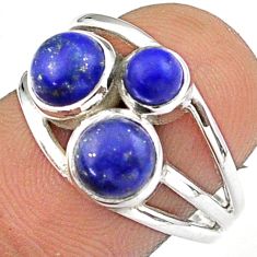 3.30cts 3 stone natural blue lapis lazuli 925 sterling silver ring size 8 u7891