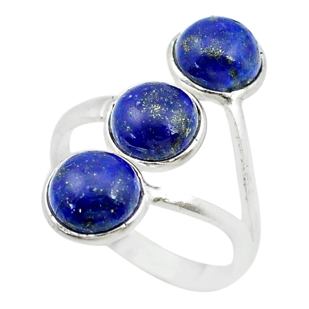 7.30cts 3 stone natural blue lapis lazuli silver adjustable ring size 7 u46612