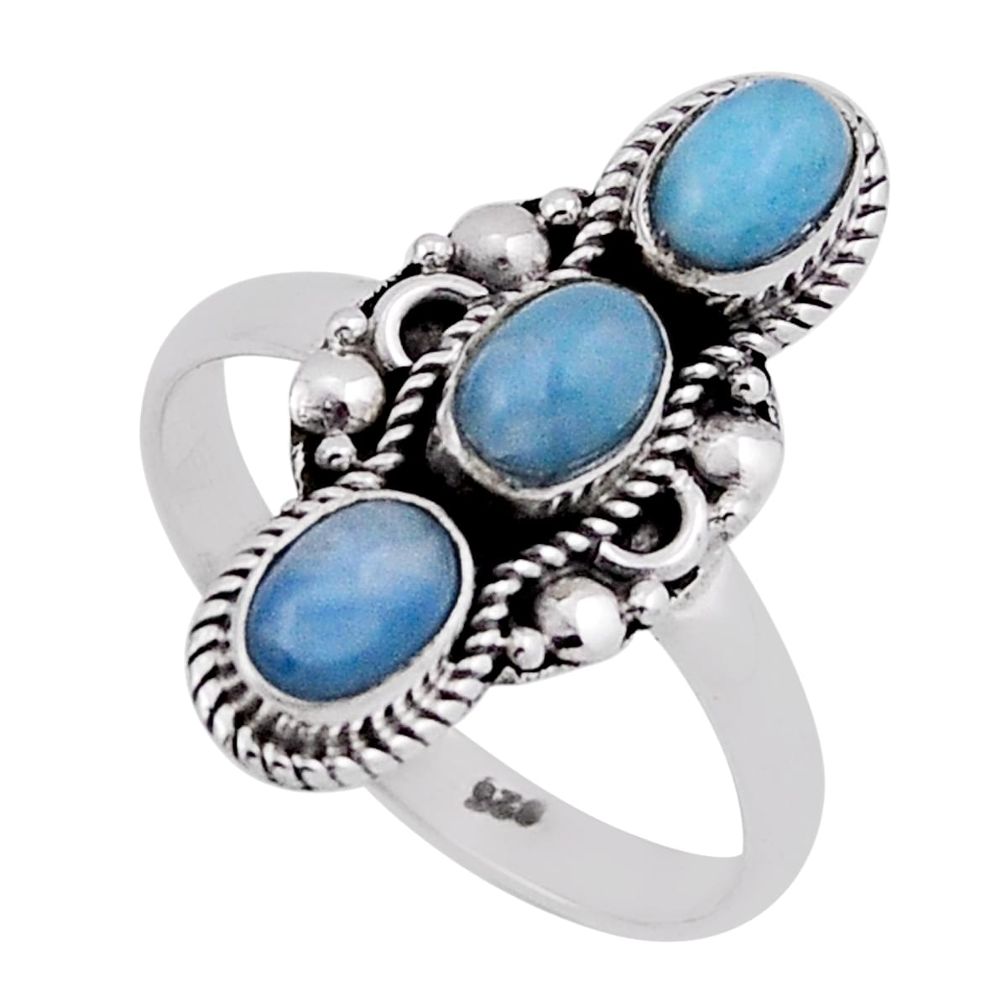 3.10cts 3 stone natural blue larimar 925 sterling silver ring size 8.5 n38404