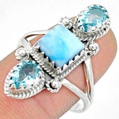 7.53cts 3 stone natural blue larimar topaz 925 silver ring jewelry size 9 u23139