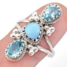 6.15cts 3 stone natural blue larimar topaz 925 silver ring jewelry size 9 u60828