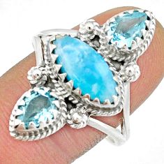 9.04cts 3 stone natural blue larimar topaz 925 silver ring size 10 u23101