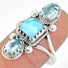 9.47cts 3 stone natural blue larimar topaz 925 silver ring size 9.5 u23106