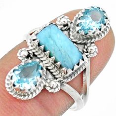 7.81cts 3 stone natural blue larimar topaz 925 silver ring size 7.5 u23130