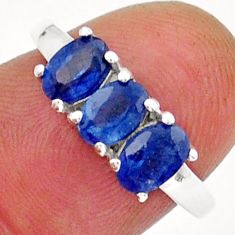 2.93cts 3 stone natural blue sapphire 925 sterling silver ring size 6 y18389