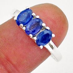 3.15cts 3 stone natural blue sapphire 925 sterling silver ring size 8.5 y18381
