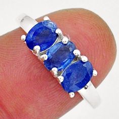 2.71cts 3 stone natural blue sapphire 925 sterling silver ring size 7.5 y18387