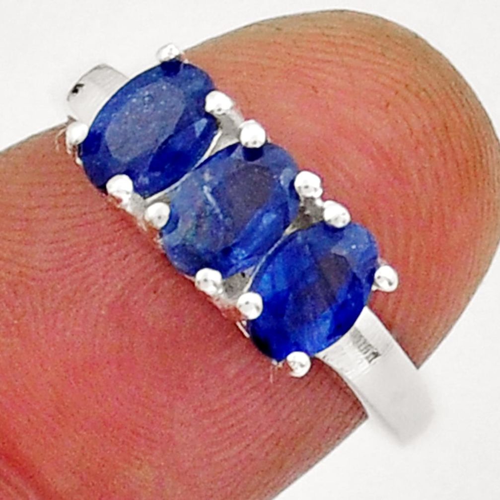 2.71cts 3 stone natural blue sapphire 925 sterling silver ring size 5.5 y18393