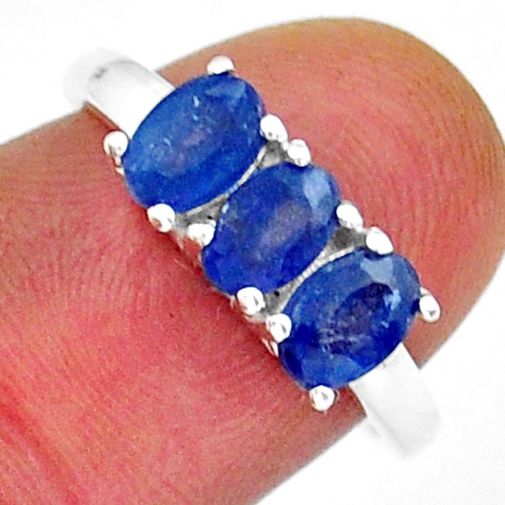 3.18cts 3 stone natural blue sapphire 925 sterling silver ring size 6.5 y18399