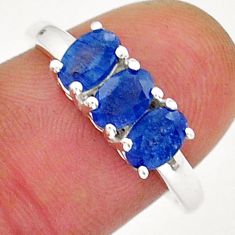 2.85cts 3 stone natural blue sapphire oval sterling silver ring size 8 y18385