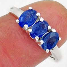 2.71cts 3 stone natural blue sapphire oval sterling silver ring size 8.5 y18383