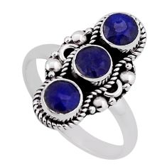 2.30cts 3 stone natural blue sapphire round sterling silver ring size 8.5 n38416