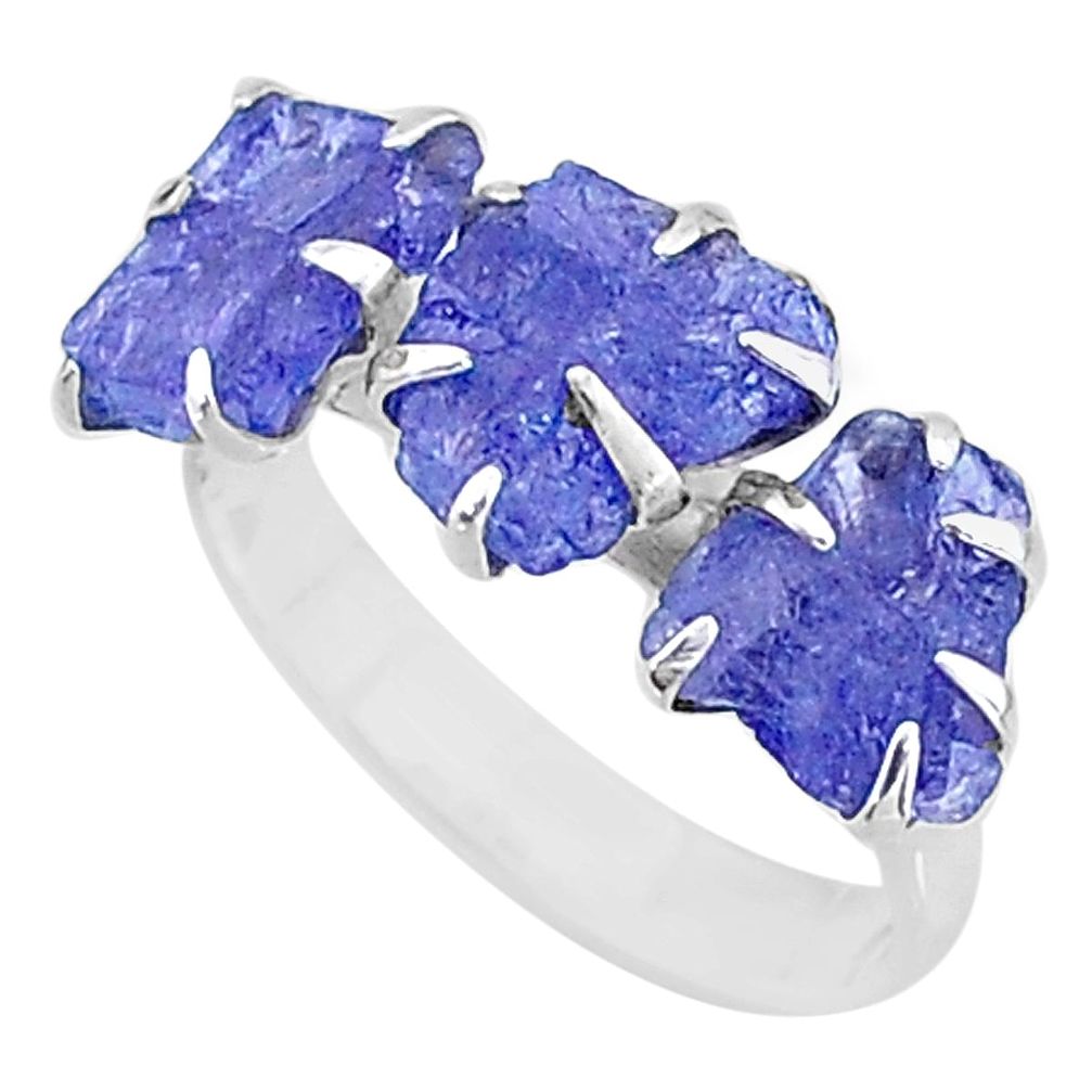 8.12cts 3 stone natural blue tanzanite raw 925 silver ring size 8 t7102