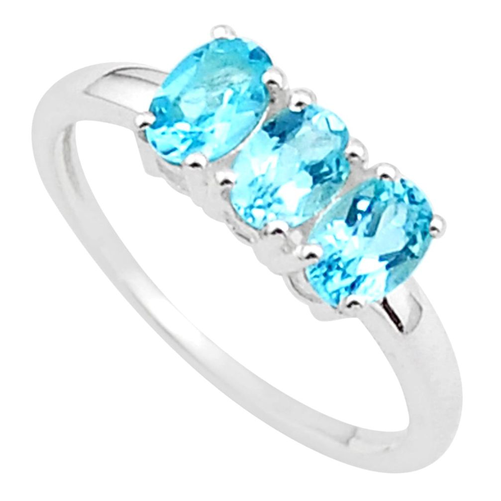 2.73cts 3 stone natural blue topaz 925 sterling silver ring size 8 t40879