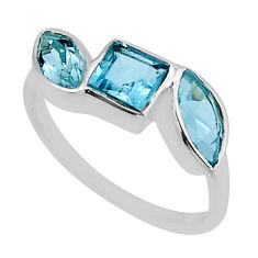 4.53cts 3 stone natural blue topaz square 925 sterling silver ring size 7 y79022