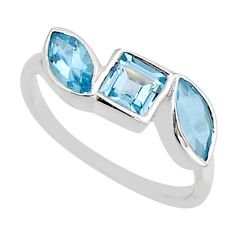 4.59cts 3 stone natural blue topaz square 925 sterling silver ring size 8 y79051