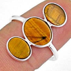 6.56cts 3 stone natural brown tiger's eye 925 sterling silver ring size 7 y7651