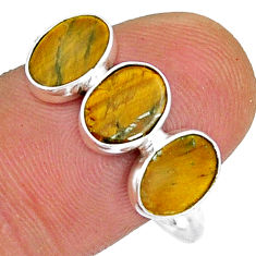 6.18cts 3 stone natural brown tiger's eye oval 925 silver ring size 7.5 y7655