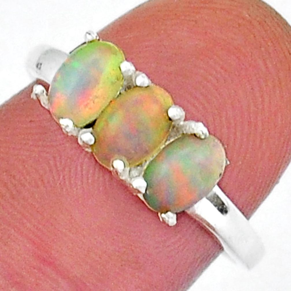 2.68cts 3 stone natural ethiopian opal oval shape 925 silver ring size 7 y18364