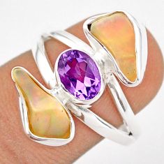 9.18cts 3 stone natural ethiopian opal rough amethyst silver ring size 8 u6707