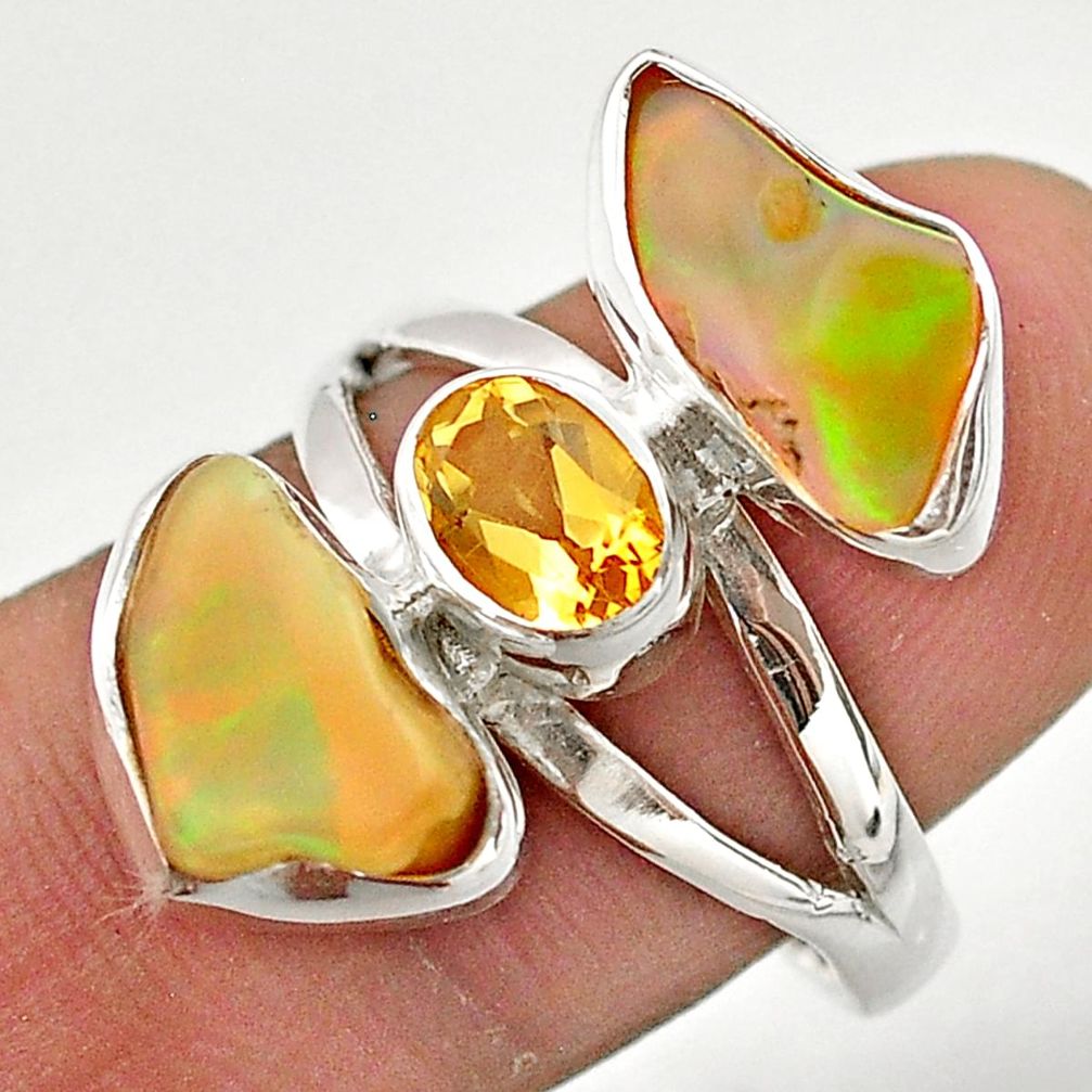 10.41cts 3 stone natural ethiopian opal rough citrine silver ring size 9 t70284