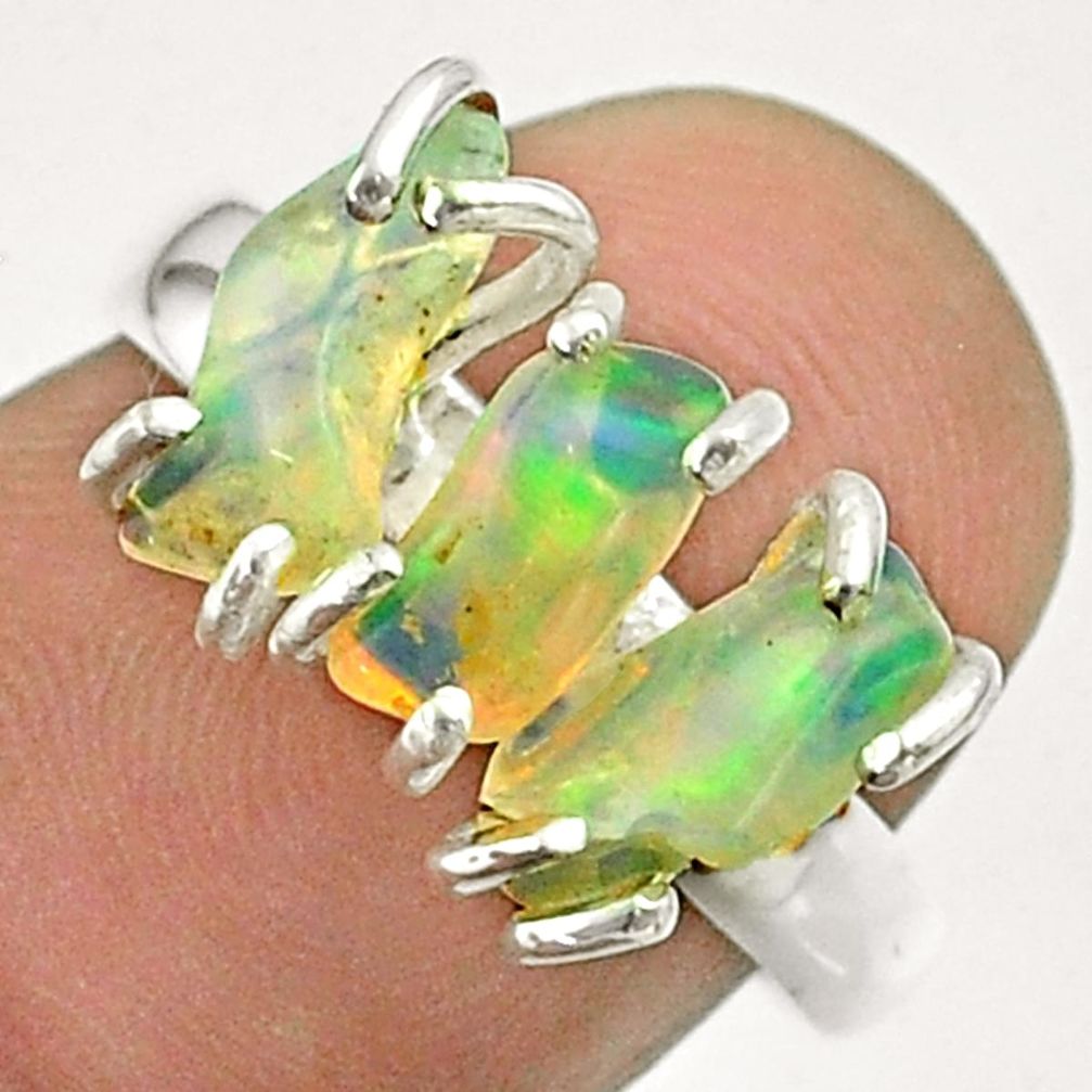 7.93cts 3 stone natural ethiopian opal raw fancy 925 silver ring size 6 t51483