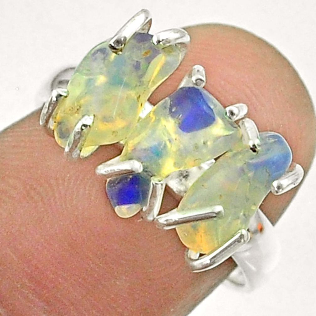 8.00cts 3 stone natural ethiopian opal raw fancy 925 silver ring size 7 t51482