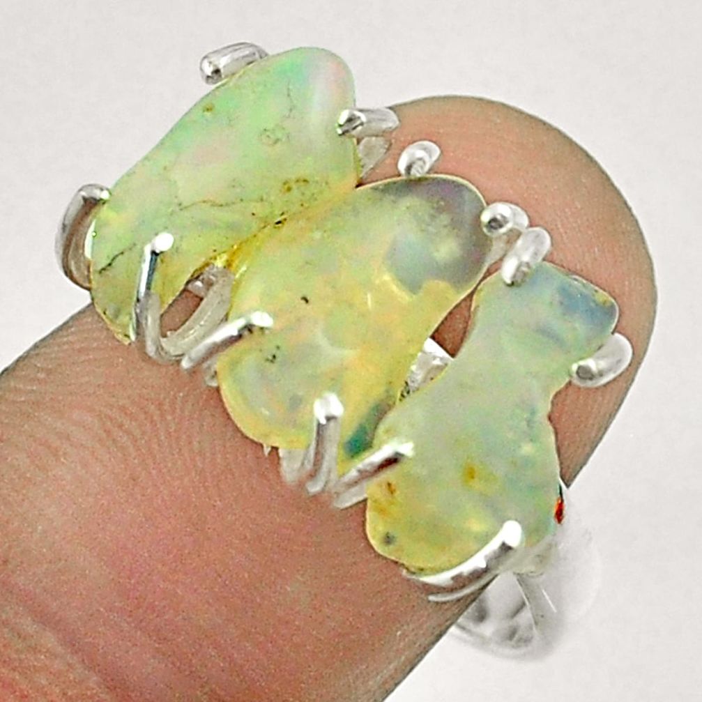 9.35cts 3 stone natural ethiopian opal raw fancy 925 silver ring size 9 t51481
