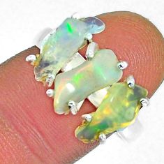 8.26cts 3 stone natural ethiopian opal rough fancy 925 silver ring size 9 y4404