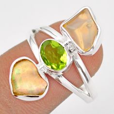 9.96cts 3 stone natural ethiopian opal rough peridot silver ring size 9 u6719