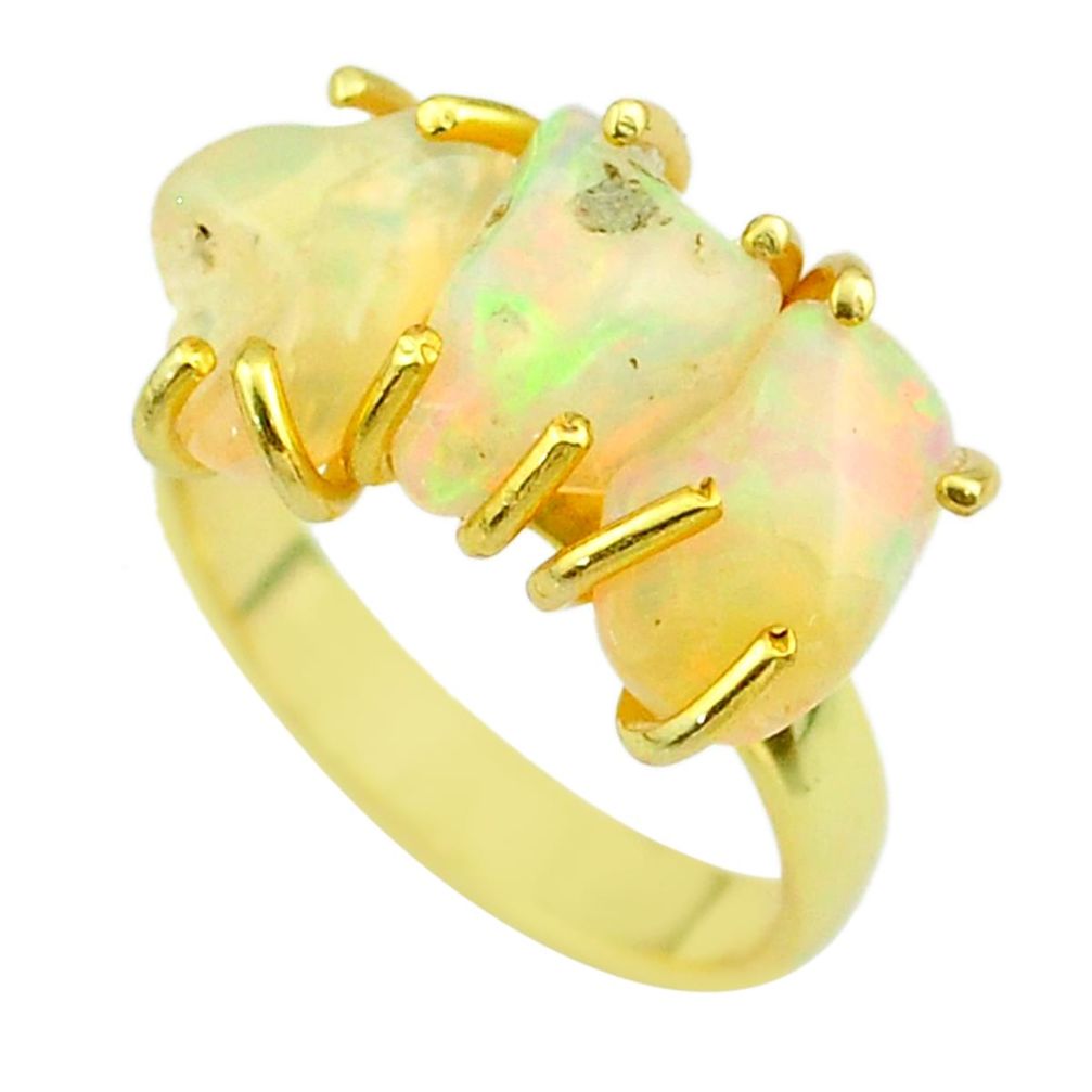 8.51cts 3 stone natural ethiopian opal raw silver 14k gold ring size 7 t51211