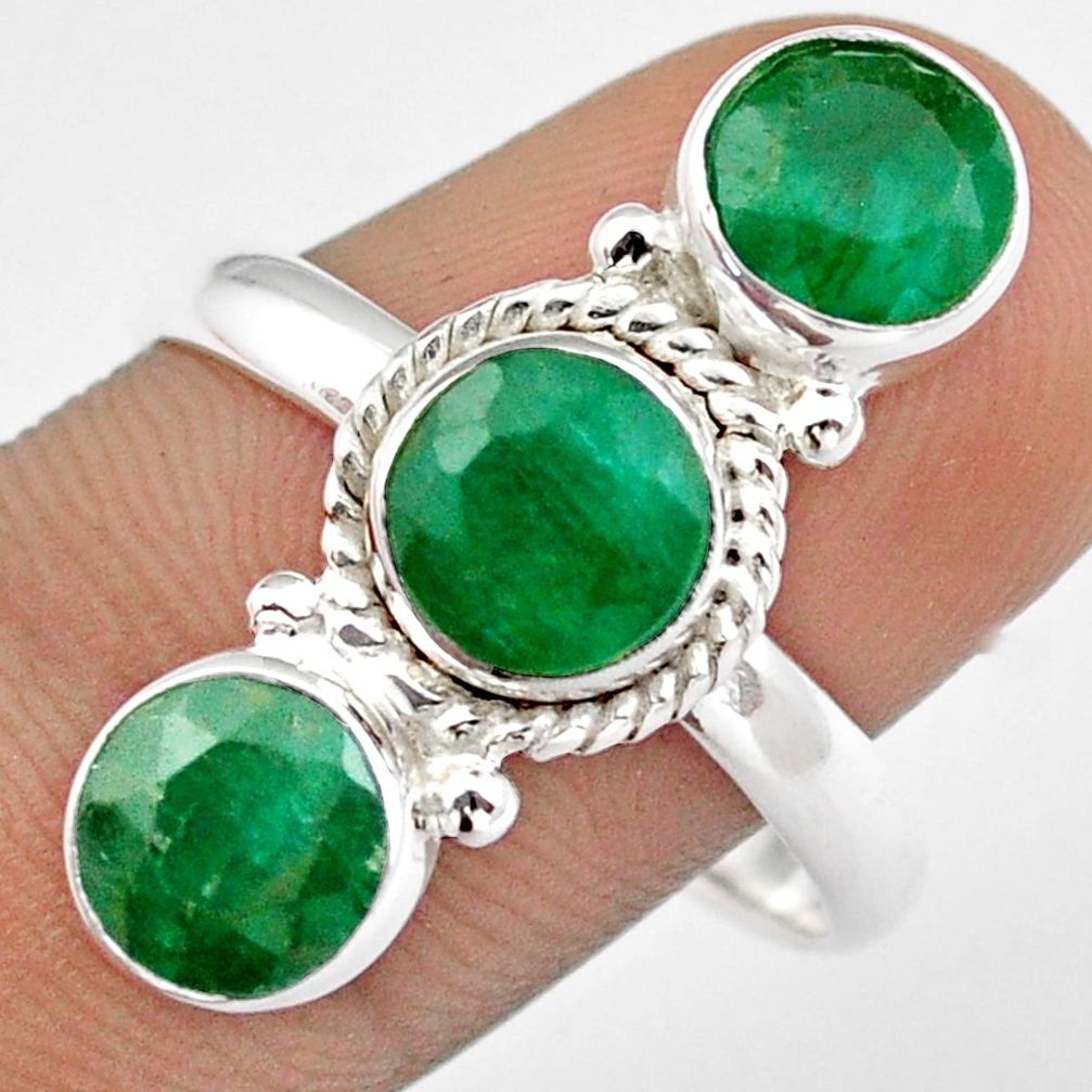 7.58cts 3 stone natural green emerald 925 sterling silver ring size 10 u8607