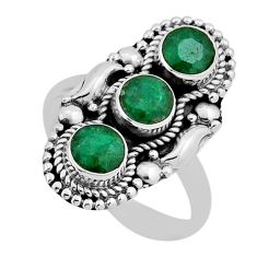 2.34cts 3 stone natural green emerald 925 sterling silver ring size 7 n38391