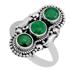 2.31cts 3 stone natural green emerald 925 sterling silver ring size 8 n38387
