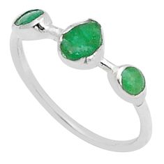 2.02cts 3 stone natural green emerald 925 sterling silver ring size 7.5 u76205