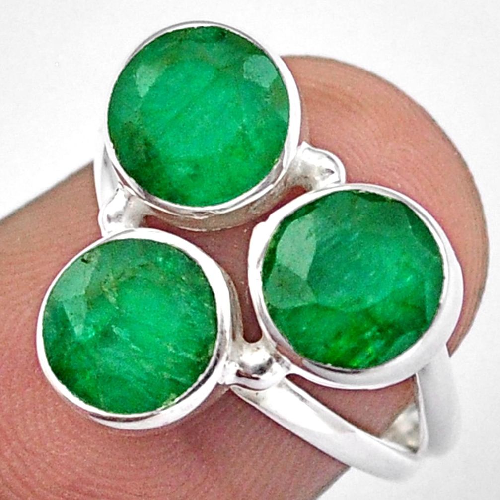 6.85cts 3 stone natural green emerald 925 sterling silver ring size 6.5 u8673