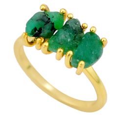 5.57cts 3 stone natural green emerald rough 925 silver ring size 7 t82981
