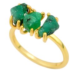 4.87cts 3 stone natural green emerald rough 925 silver ring size 8 t82962