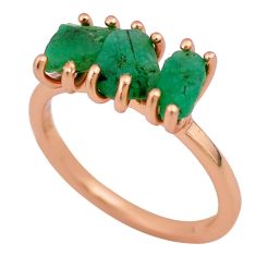 5.22cts 3 stone natural green emerald rough 925 silver ring size 8 t82978