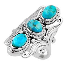 4.21cts 3 stone natural green kingman turquoise 925 silver ring size 6 y82642