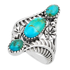 5.62cts 3 stone natural green kingman turquoise 925 silver ring size 7.5 y82649