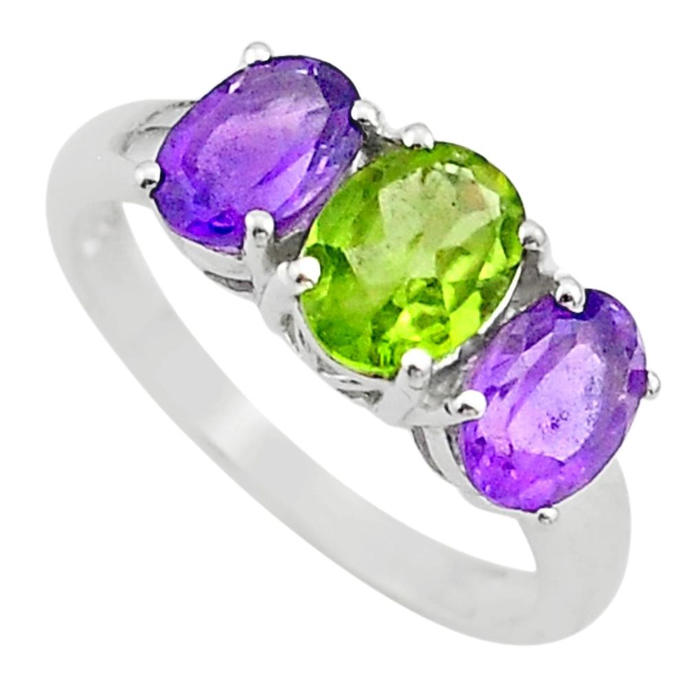 6.88cts 3 stone natural green peridot amethyst 925 silver ring size 7 t43242