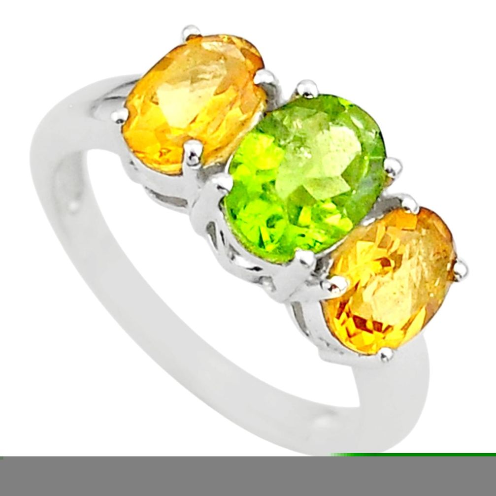 5.92cts 3 stone natural green peridot citrine 925 silver ring size 7 t43259